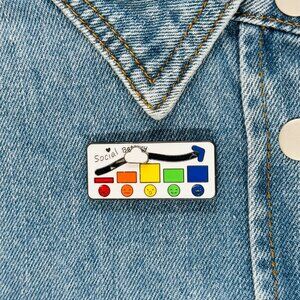 ⭐Social Battery Sliding Enamel Pin Badge Cute Mood Indicator Cartoon Rainbow New